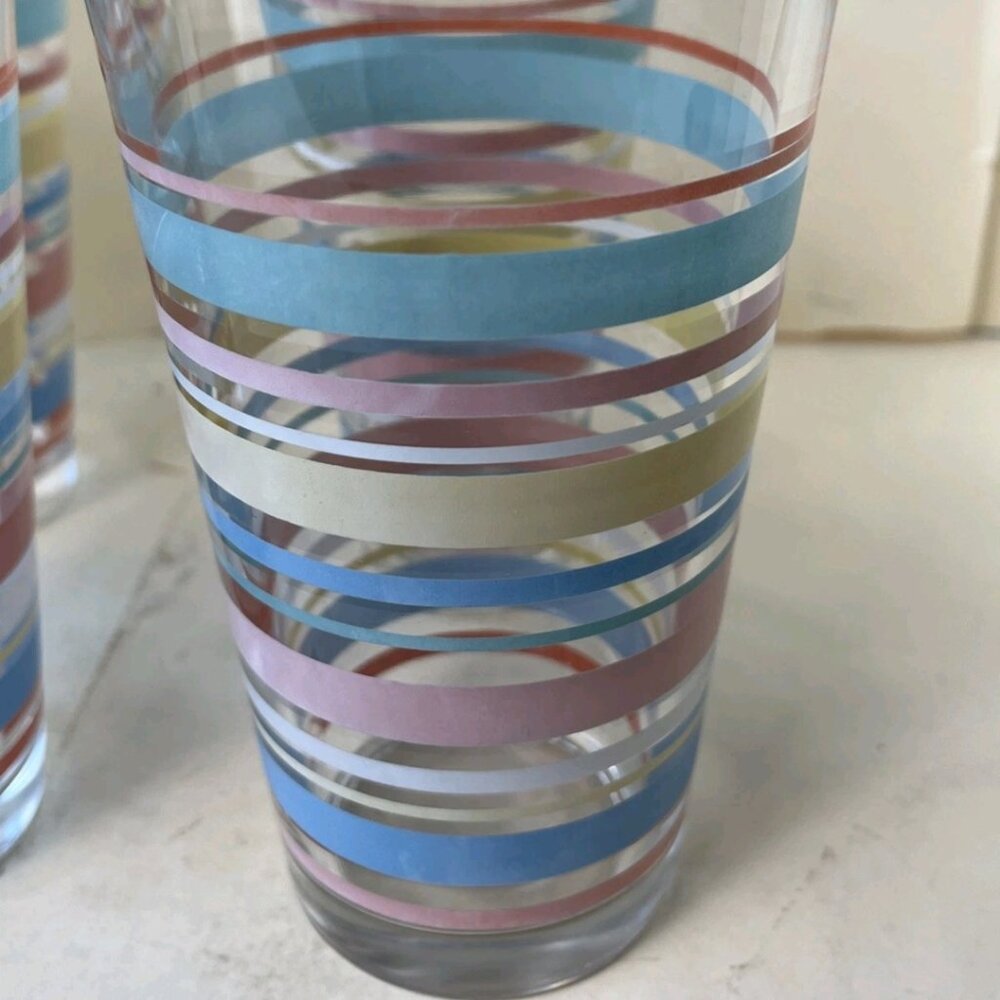 Set of 4 Culver Fiesta Stripe Highball Glasses Retro Barware Vintage